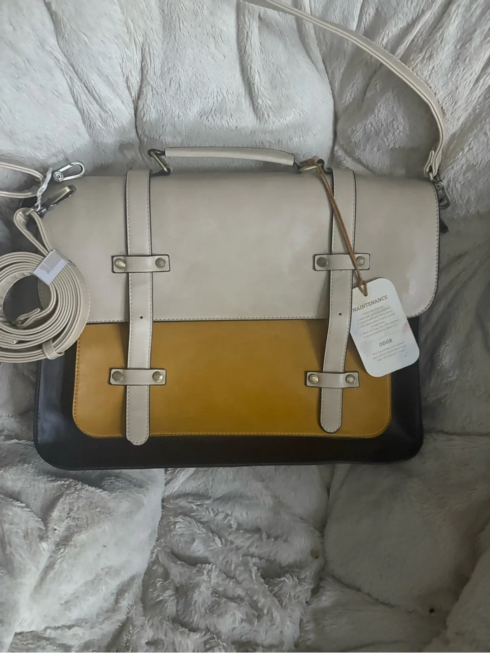 ECOSUSI leather Cream and Mustard labtop bag